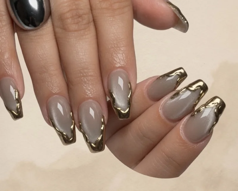 Uñas cromadas en dorado, Para Ella Dubái