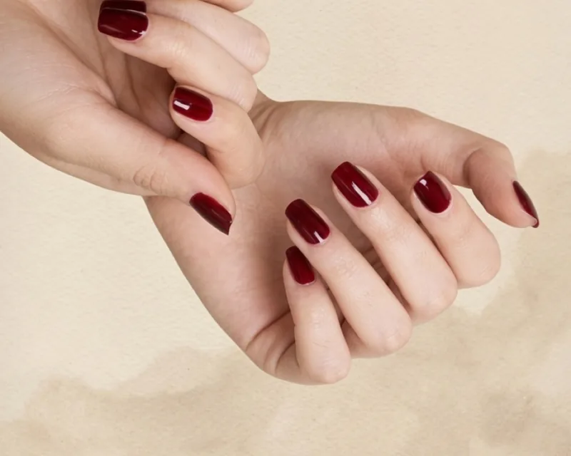 Manicura en rojo oscuro, Para Ella Dubái