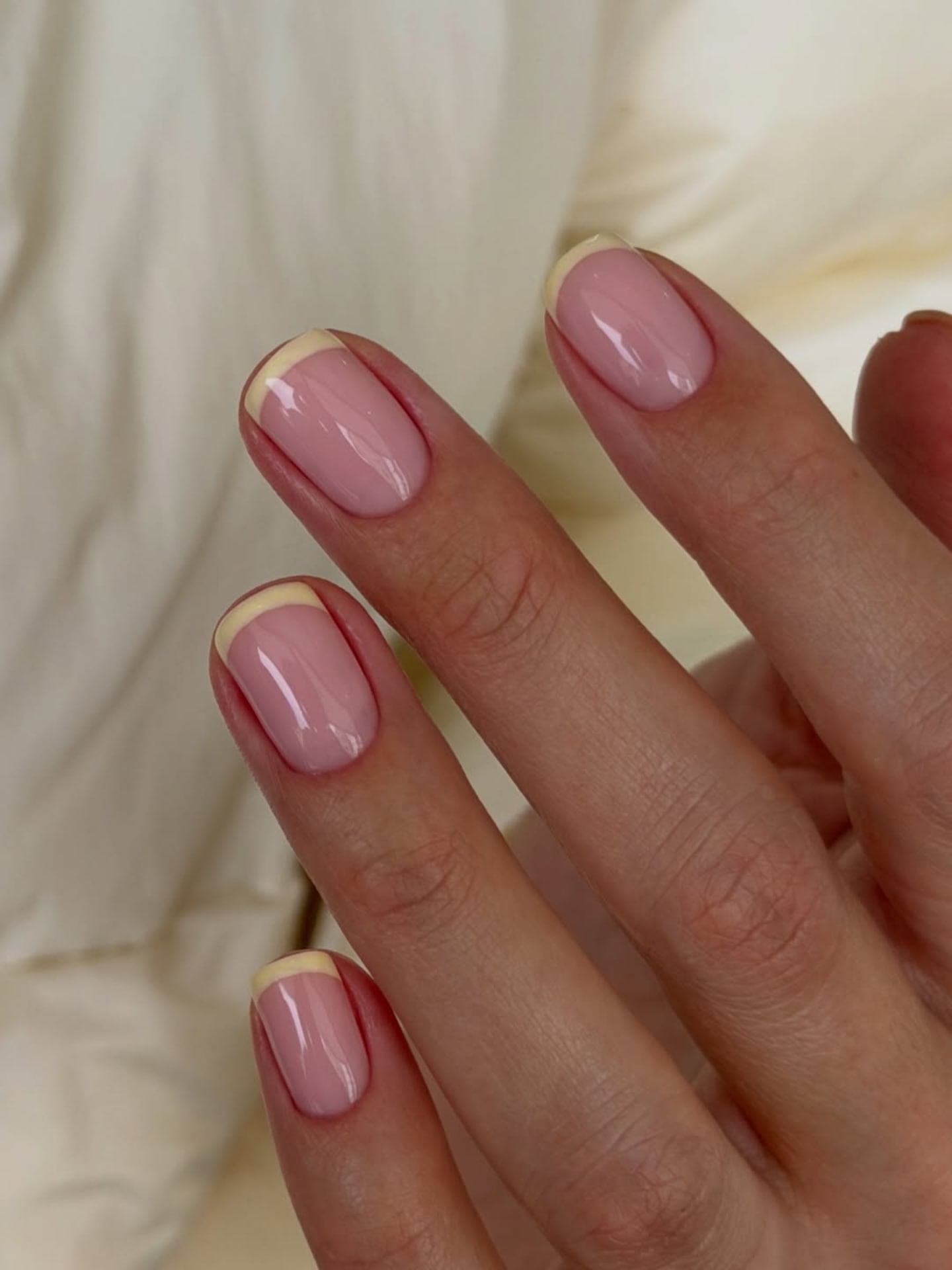 Pink French gel manicure at Para Ella nail salon, Meydan, Dubai